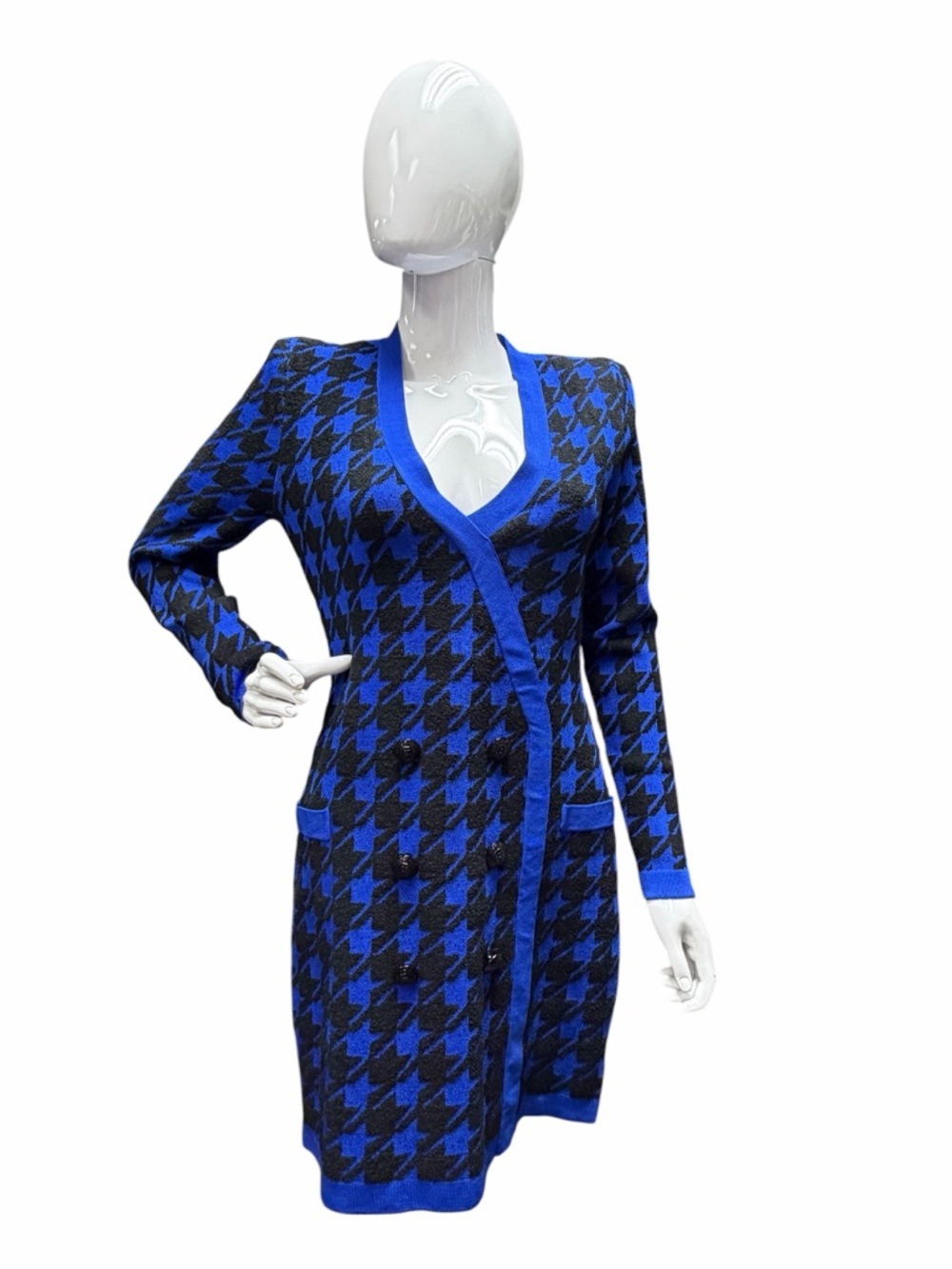 L25 L’Agence Odell Long-Sleeve Houndstooth Knit Mini Dress